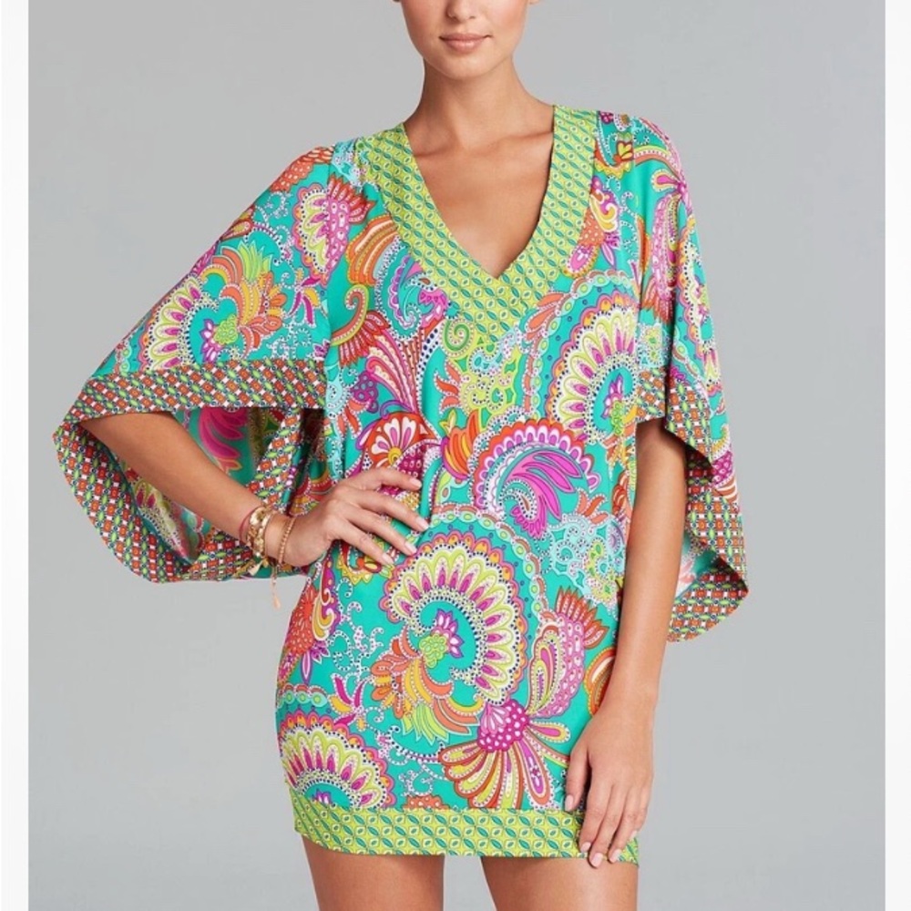 Trina Turk Vibrant Green and Pink Paisley Coverup